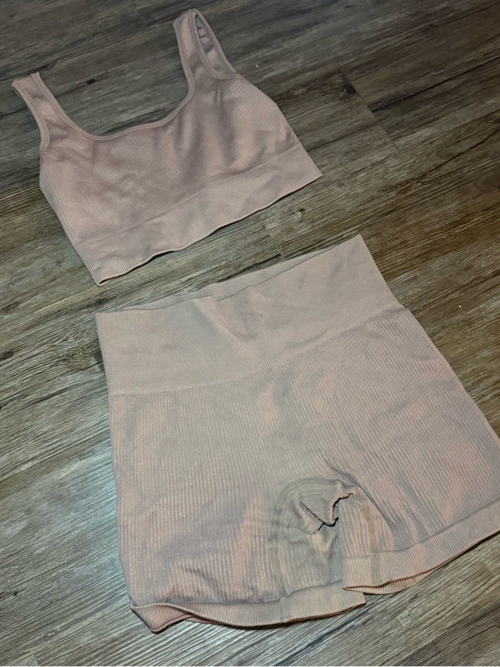 Seamless Ribbed Sports Bra & High-Waist Shorts Set - Blush